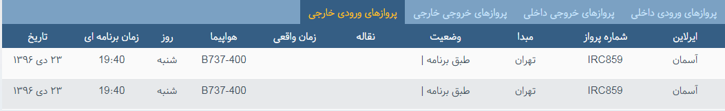 پرواز&zwnj;های شنبه ۲۳ دی ماه از فرودگاه بین المللی ارومیه