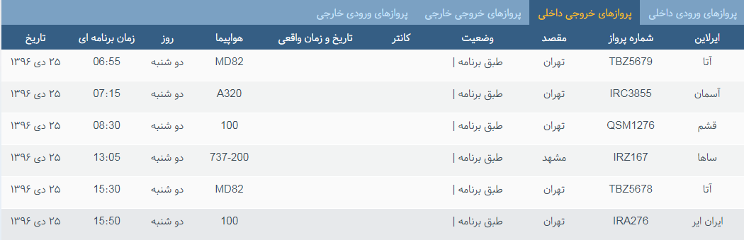 پرواز&zwnj;های دوشنبه ۲۵ دی ماه از فرودگاه بین المللی ارومیه