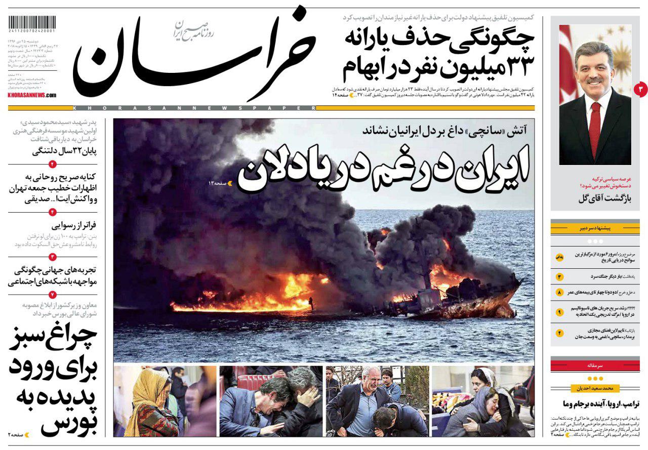 صفحه نخست روزنامه&zwnj;های خراسان رضوی دوشنبه ۲۵ دی