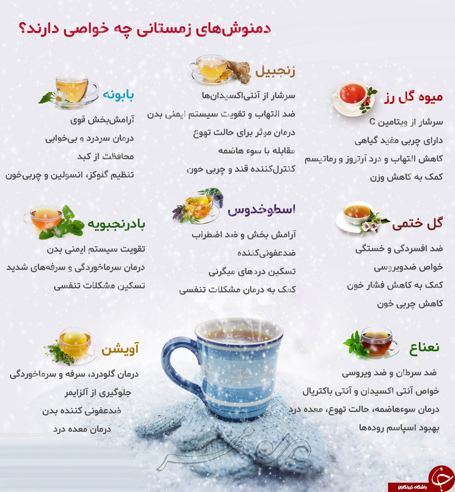 از صفر تا صد خواص اعجاب انگیز دمنوش&zwnj;های زمستانی +اینفوگرافیک