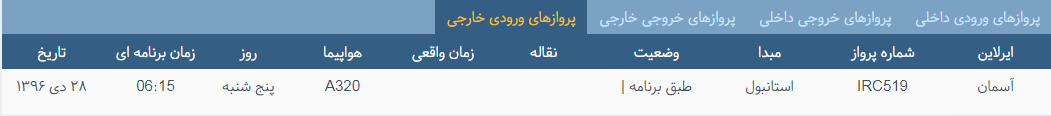 پرواز&zwnj;های پنج شنبه ۲۸ دی ماه از فرودگاه بین المللی ارومیه