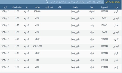 پروازهای فرودگاه بندرعباس 3 دی 96 پروازهای فرودگاه بندرعباس 3 دی 96