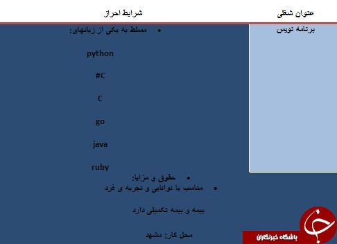استخدام برنامه نویس و کارشناس امنیت اطلاعات