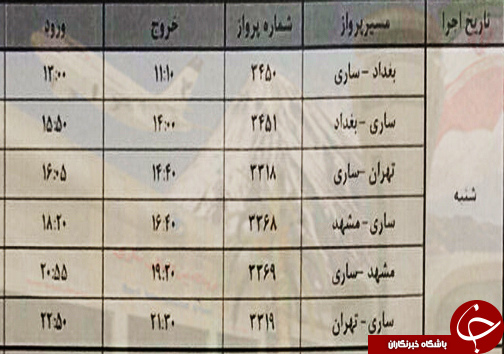پرواز&zwnj;های شنبه ۳۰ دی از فرودگاه&zwnj; های مازندران
