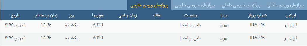 پرواز&zwnj;های یکشنبه ۱ بهمن ماه از فرودگاه بین المللی ارومیه