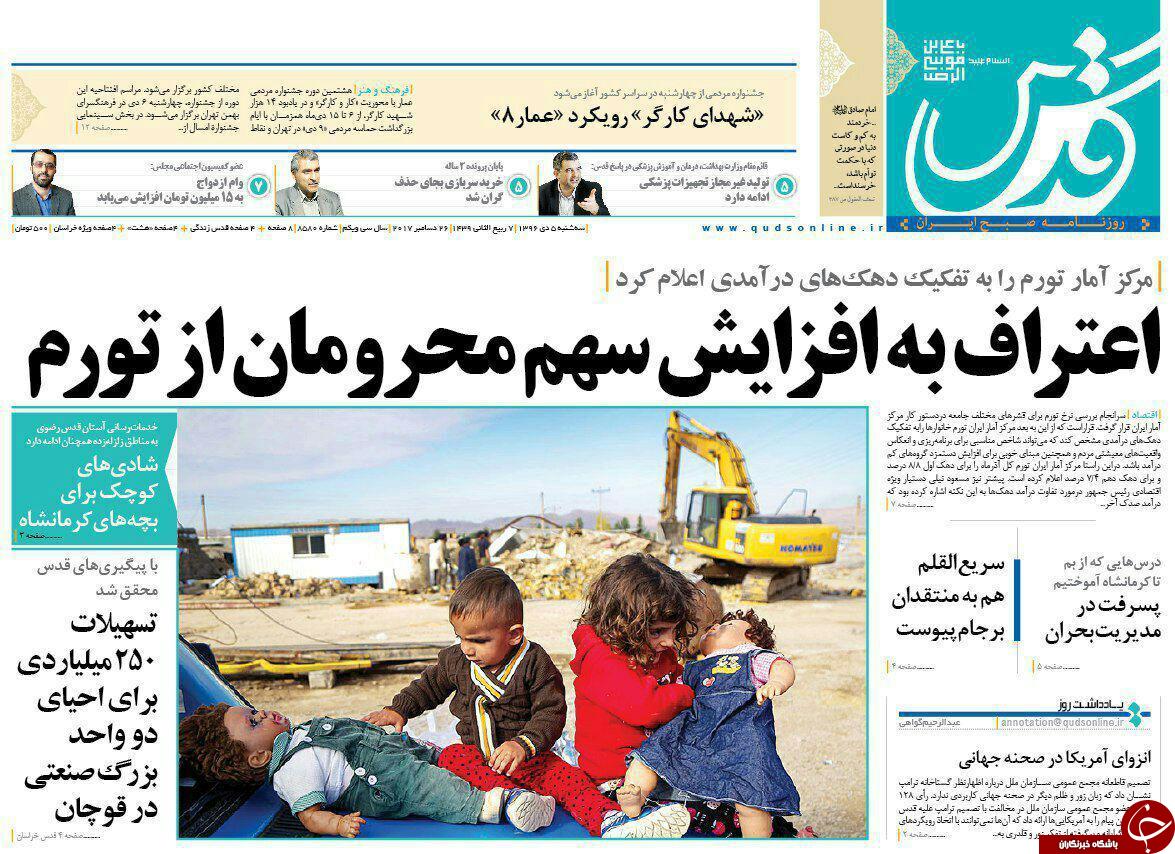 صفحه نخست روزنامه&zwnj;های خراسان رضوی سه شنبه ۵ دی