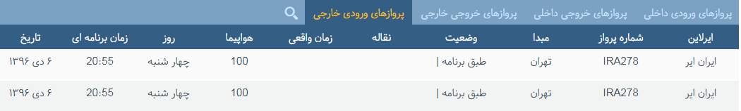 پرواز&zwnj;های چهارشنبه ۶ دی ماه ازفرودگاه بین المللی ارومیه
