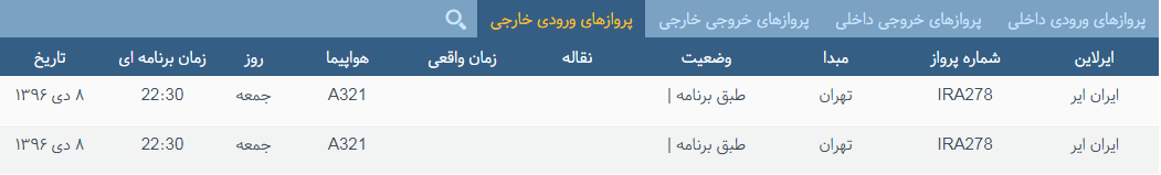 پرواز&zwnj;های جمعه ۸ دی ماه ازفرودگاه بین المللی ارومیه