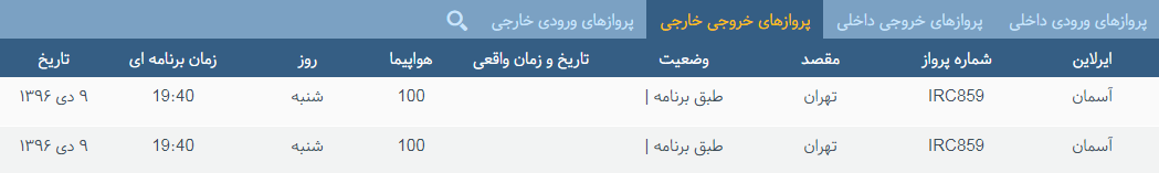 پرواز&zwnj;های شنبه ۹ دی ماه از فرودگاه بین المللی ارومیه
