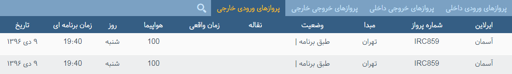 پرواز&zwnj;های شنبه ۹ دی ماه از فرودگاه بین المللی ارومیه