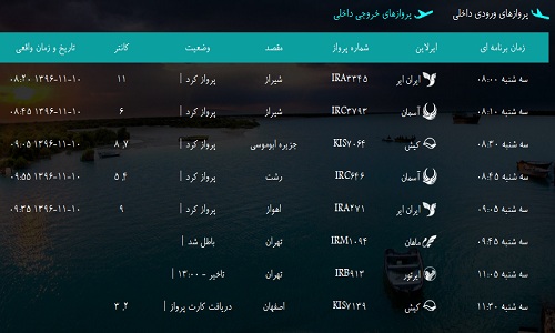 پرواز&zwnj;های فرودگاه&zwnj; بندرعباس سه شنبه 10 بهمن 96