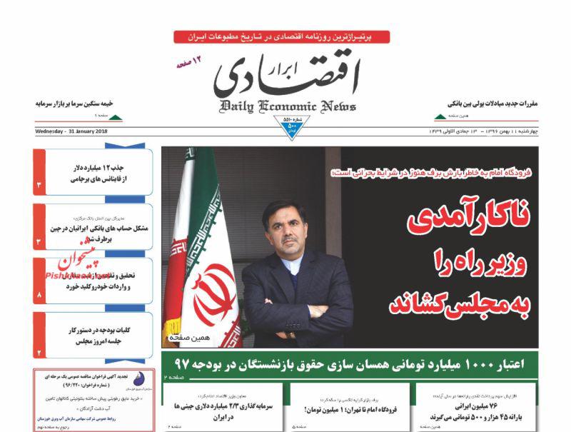 صفحه نخست روزنامه های اقتصادی 11 بهمن ماه