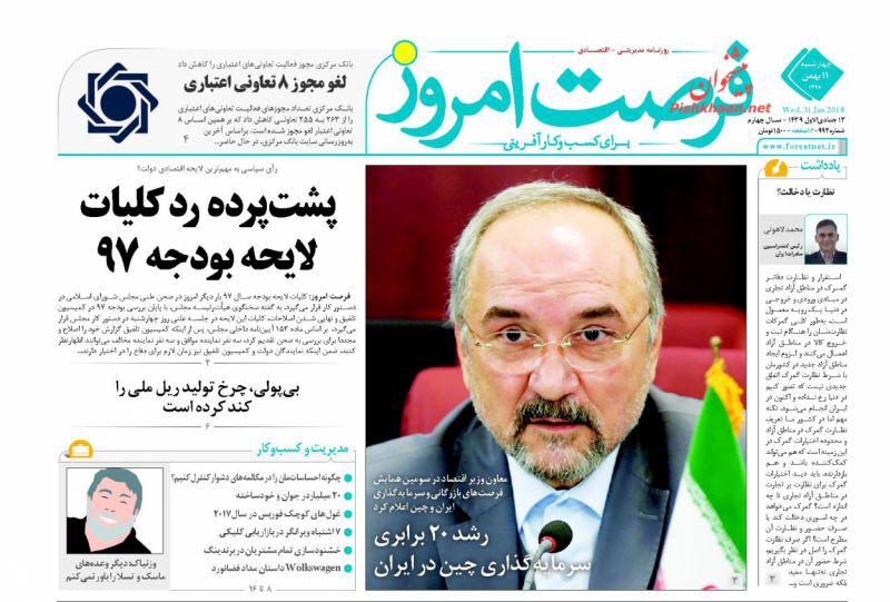 صفحه نخست روزنامه های اقتصادی 11 بهمن ماه