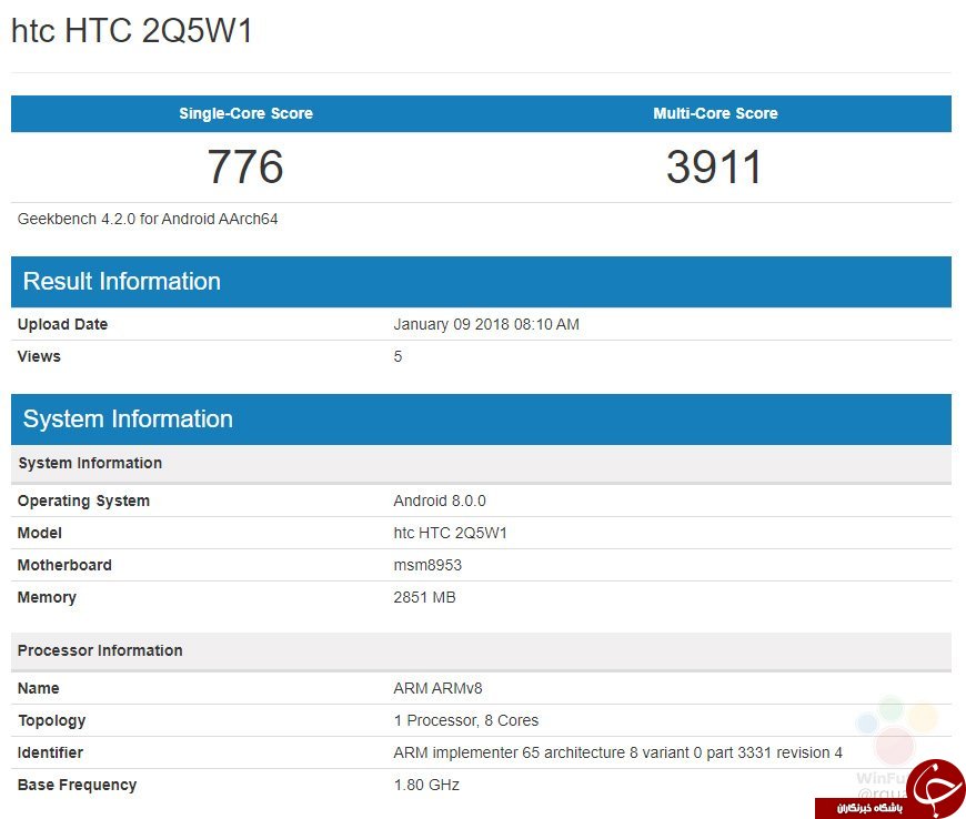 بنچمارک گوشی جدید HTC با پردازنده Snapdragon 625 را مشاهده کنید + تصویر بنچمارک گوشی جدید HTC با پردازنده Snapdragon 625 را مشاهده کنید + تصویر