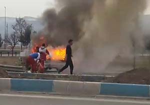 انفجار و  آتش‌سوزی پیکان در اسلام‌آباد غرب + فیلم