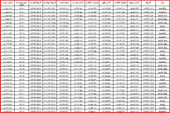 اوقات شرعی بهمن ماه به افق  رشت