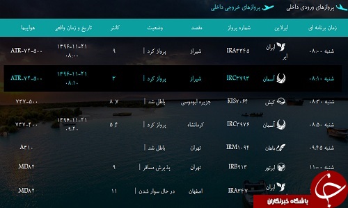 پرواز&zwnj;های فرودگاه&zwnj; بندرعباس شنبه 21 بهمن 96