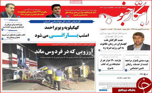نیم صفحه نخست روزنامه های استانی؛