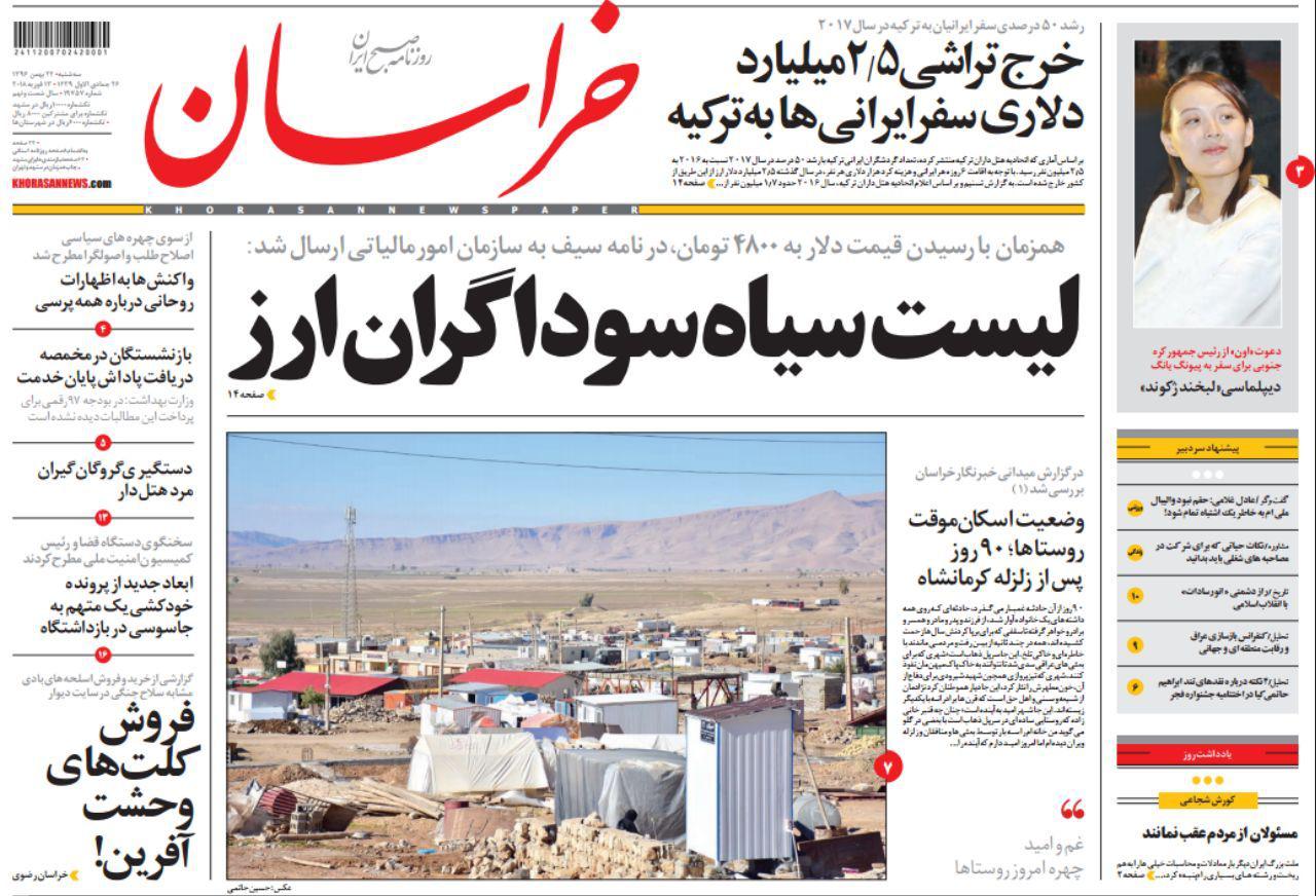 صفحه نخست روزنامه&zwnj;های خراسان رضوی سه شنبه ۲۴ بهمن