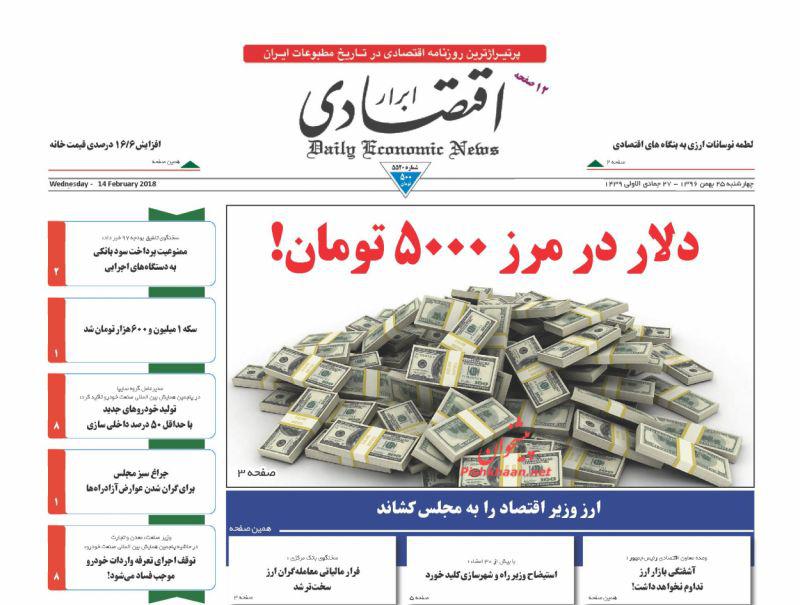 صفحه نخست روزنامه های اقتصادی 25 بهمن ماه
