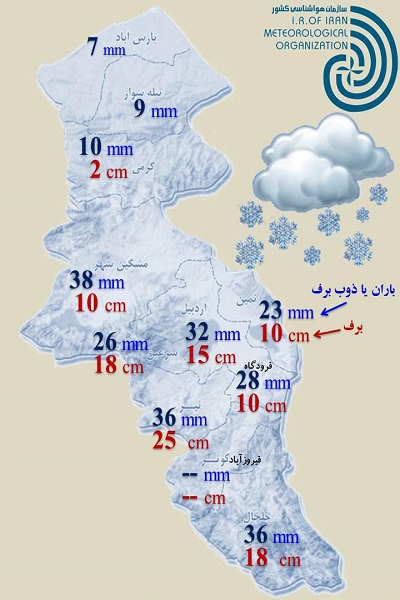 بیشترین بارش برف در شهرستان نیر با 25 سانتی متر به ثبت رسیده است