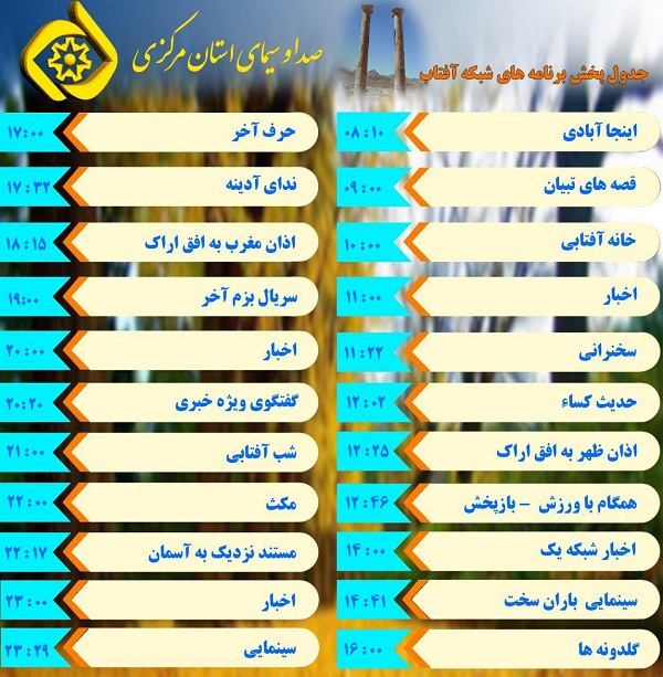 برنامه&zwnj;های سیمای شبکه آفتاب در بیست و هشتمین روز بهمن ماه ۹۶