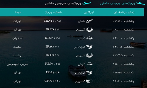 پرواز&zwnj;های فرودگاه&zwnj; بندرعباس یکشنبه 29 بهمن 96