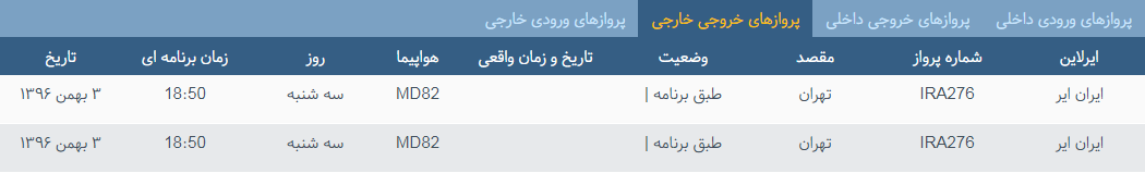 پرواز&zwnj;های سه شنبه ۳ بهمن ماه از فرودگاه بین المللی ارومیه