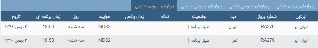 پرواز&zwnj;های سه شنبه ۳ بهمن ماه از فرودگاه بین المللی ارومیه