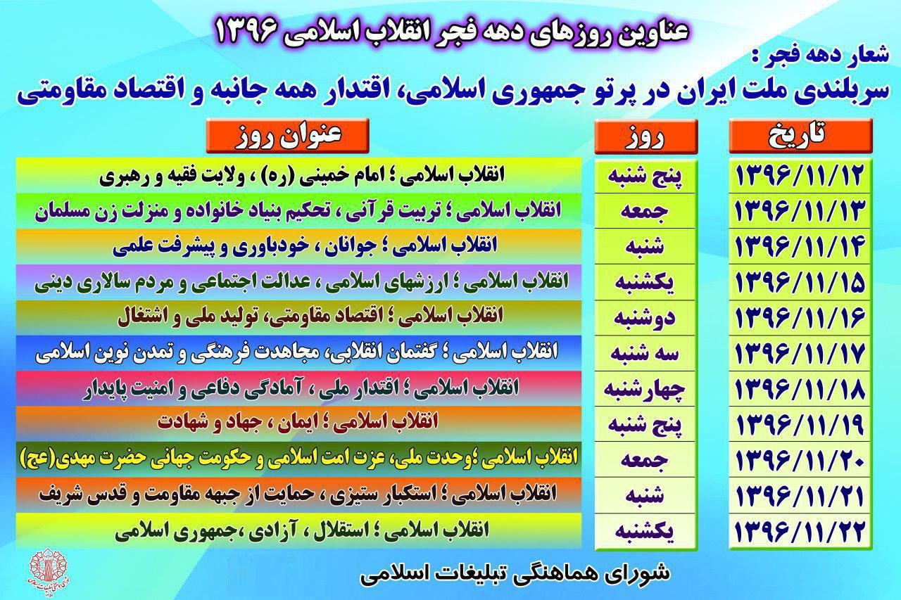عناوین ایام&zwnj;الله دهه فجر انقلاب اسلامی سال 96 اعلام شد