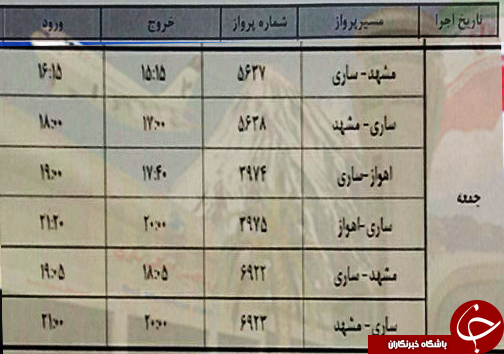 پرواز&zwnj;های جمعه ۶ بهمن از فرودگاه&zwnj;های مازندران