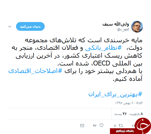 واکنش سیف به کاهش ریسک اعتباری کشور در ارزیابی OECD +عکس