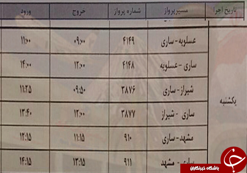 پرواز&zwnj;های یکشنبه ۸ بهمن ماه از فرودگاه&zwnj;های مازندران