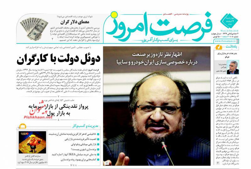 صفحه نخست روزنامه های اقتصادی 2 اسفندماه