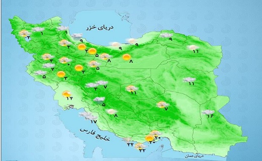 بارش پراکنده در نواحی شمالی همراه با رعد و برق در نواحی شرقی