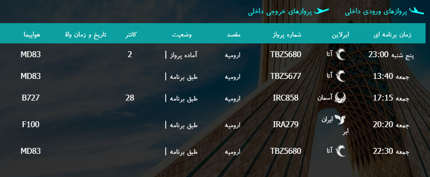پرواز&zwnj;های جمعه ۱۱ اسفند ماه از فرودگاه بین المللی ارومیه