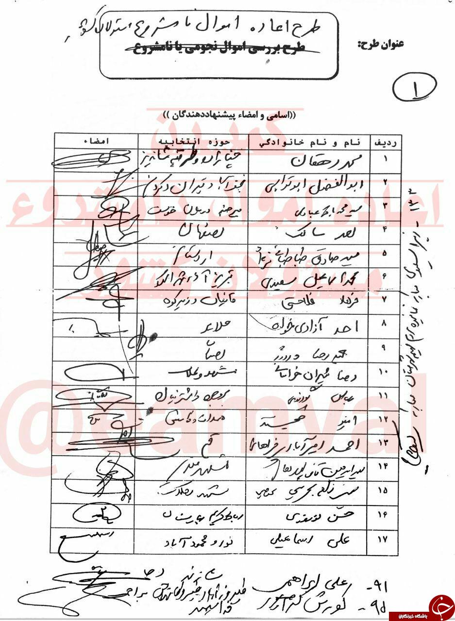 اسامی نمایندگان امضاکننده طرح اعاده اموال نامشروع مسئولان منتشر شد
