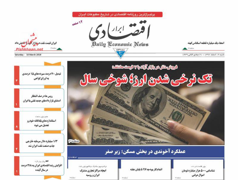 صفحه نخست روزنامه های اقتصادی 19 اسفندماه