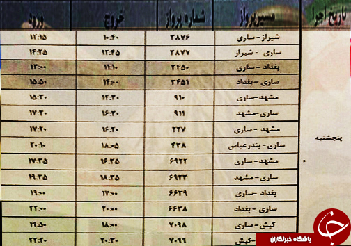 پرواز&zwnj;های پنج شنبه سوم اسفند از فرودگاه&zwnj;های مازندران
