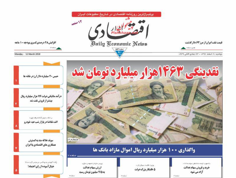 صفحه نخست روزنامه های اقتصادی 21 اسفندماه