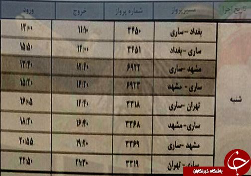پرواز&zwnj;های شنبه ۲۶ اسفند از فرودگاه&zwnj; های مازندران