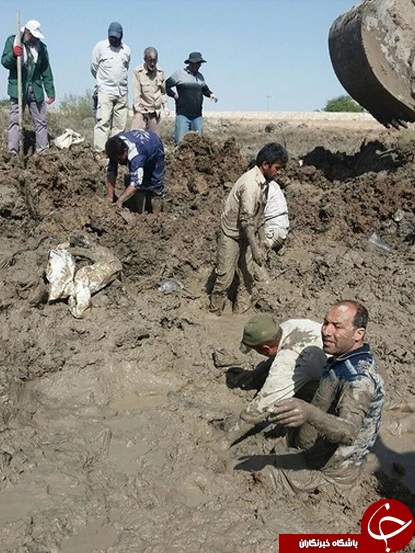 تصویری کم&zwnj;نظیر از علمیات تفحص پیکر شهدا در باتلاق