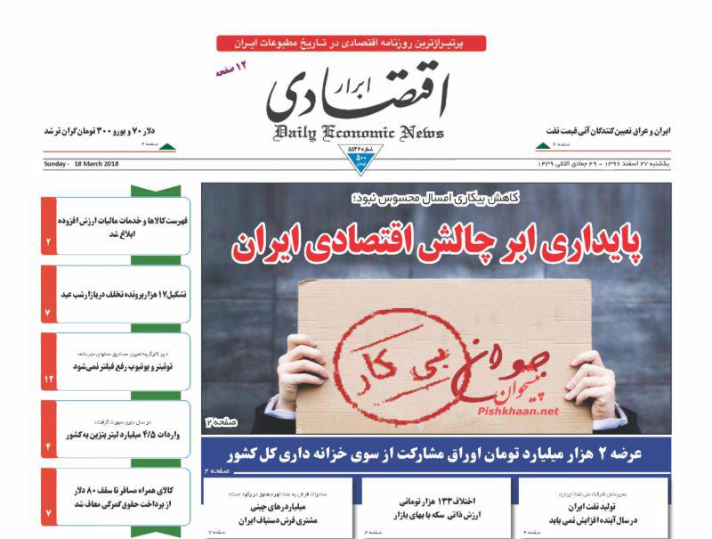 صفحه نخست روزنامه های اقتصادی 27 اسفندماه
