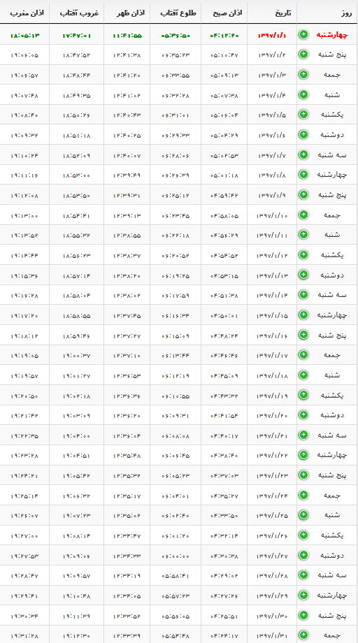 اوقات شرعی مشهد فروردین ماه سال ۹۷