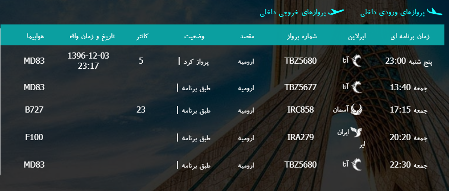 پرواز&zwnj;های جمعه ۴ اسفند ماه از فرودگاه بین المللی ارومیه