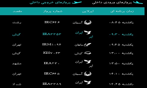 پرواز&zwnj;های فرودگاه&zwnj; بندرعباس یکشنبه 6   بهمن  96