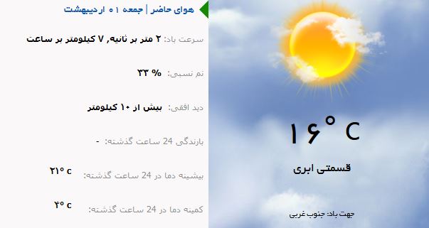 وضع هوای ارومیه در روز جمعه یک اردیبهشت