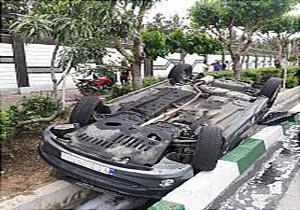 واژگونی سواری 206 روی جوی آب