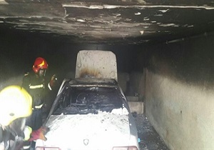 آتش سوزی خودرو در پارکینگ ساختمان مسکونی شهرک فرهنگیان