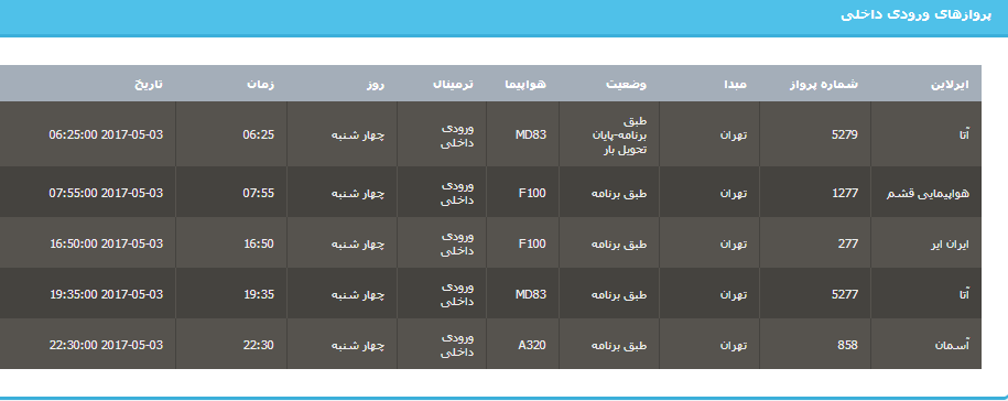 جدول برنامه های هواپیمایی ارومیه در روز چهار شنبه 13 اردیبهشت ماه 96